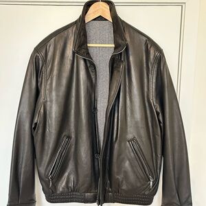 Men's Classic Black Leather Bomber Jacket